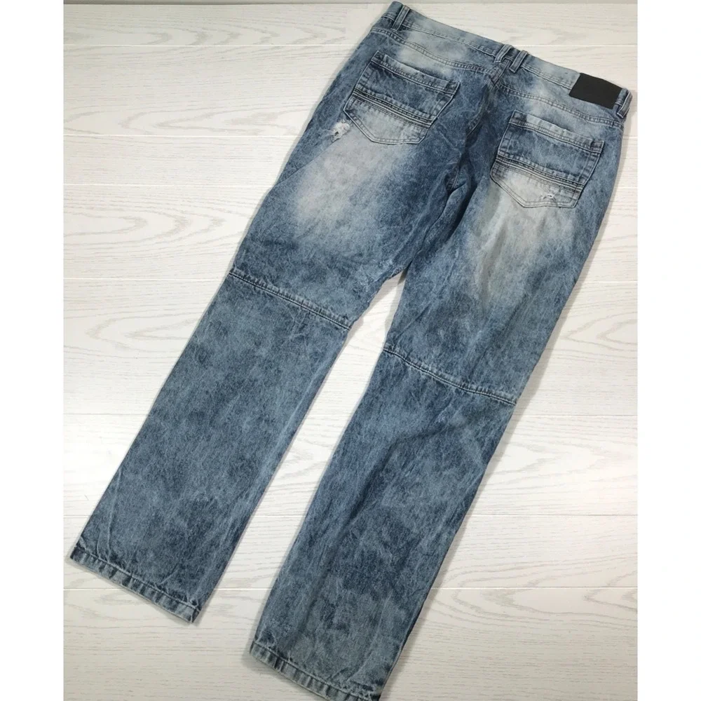 Southpole Jeans Men 38x34 Blue Acid Wash Grunge Moto Distressed 100% Cotton Y2K